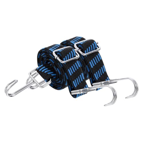 Image of uxcell 2Pcs Adjustable Bungee Cords with Hooks, 39 Inch Flat Heavy Duty Elasticity Straps Rubber Bungee Cords with Buckle for Outdoor, Camping, Tarp, Bike Rack, Luggage, Black Blue