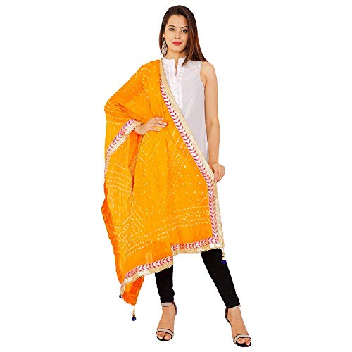 Image of Women's Jaipuri Art Silk Bandhej Rajasthani Bandhani Dupatta with Gota Patti Lace
