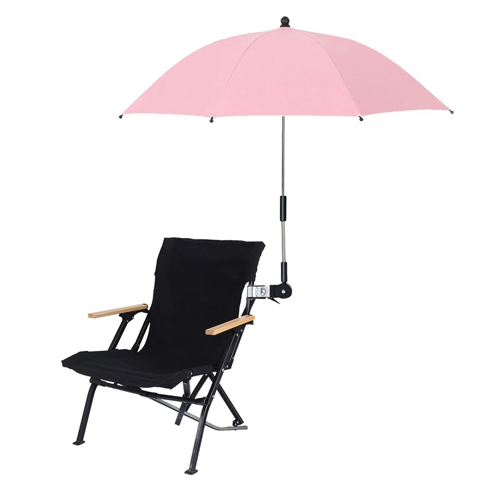 Portable Chair Umbrella with Clamp, Clip On Parasol for Beach Chairs, Garden, Patio, Stroller or Wheelchairs, UV Protection Sun Shade (Pink)