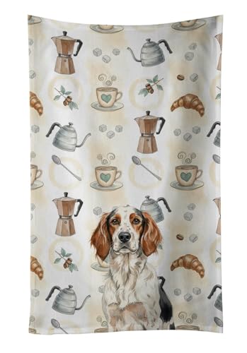 Caroline's Treasures Tricolor English Setter Coffee Bar Kitchen Towel Velour Plush Front and Cotton Loop Back Machine Washable