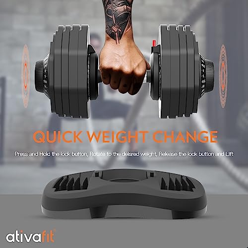 Image of ATIVAFIT Adjustable Dumbbells Set, 5-88LB Quick Adjust Free Weights with Double Safety Lock & Anti-Slip Steel Handle, Space Saving Home Gym Equipment for Full Body Strength Training