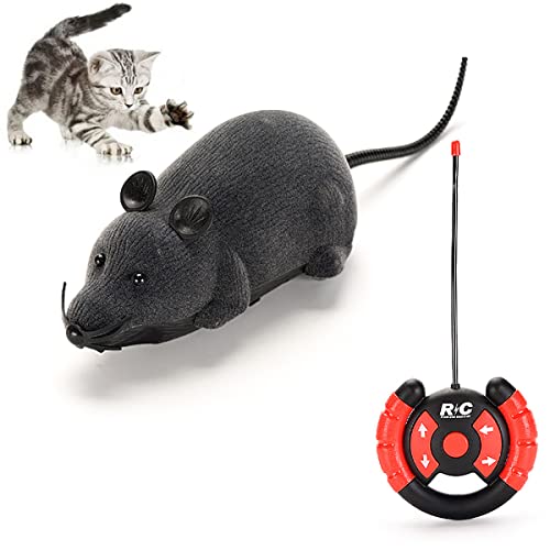 Giveme5 Remote Control Fake Rat Realistic Mouse Cat Toy Mice RC Toy Cat Mice Animal Interactive Toy Figures Cat Running Wheel Wireless Chasing Prank Joke Scary Trick Rats for Cat Funny Toy (Gray)