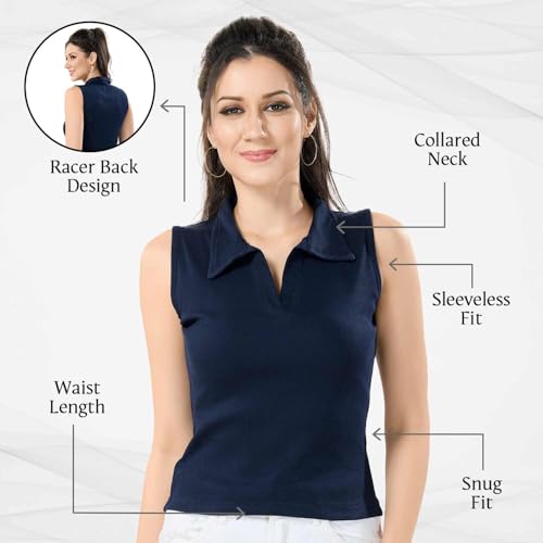 Image of TRASA Women's Sleeveless Rib Knitted Cotton Racer Back Tank Tops Collared Neck Crop Tank Tops - Available Sizes -XS, S, M,L,XL,2XL