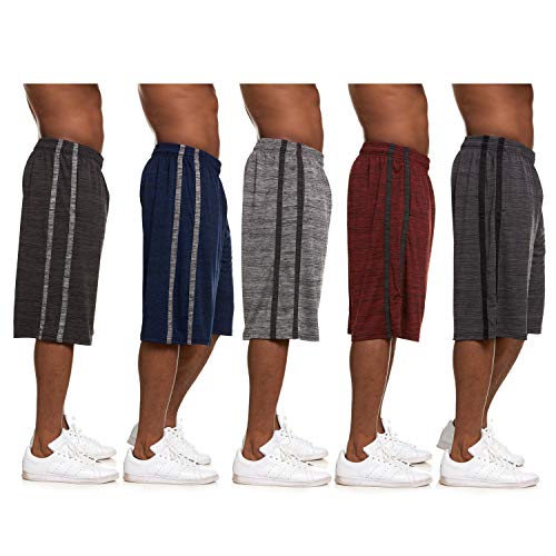 Essential Elements 5 Pack: Men\'s Active Performance Athletic Basketball Gym Workout Gym Cationic Shorts with Pockets (Medium, Set C)
