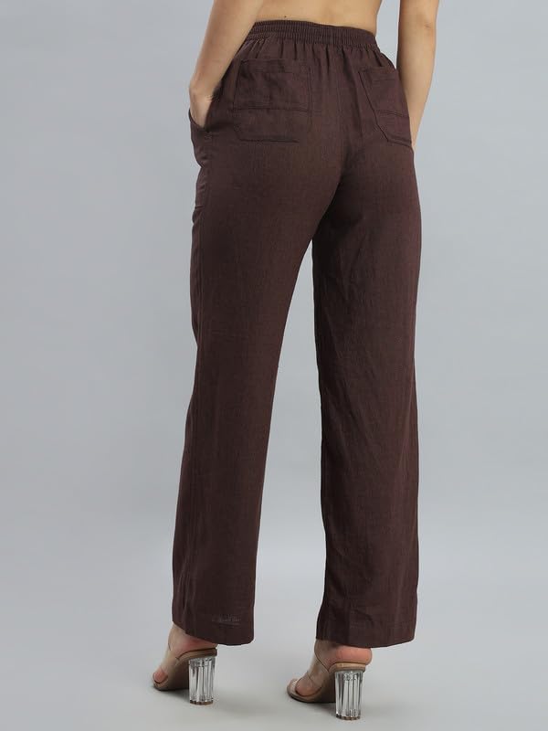 Image of GO COLORS Solid Linen Cargo Pants for Women | Full Length, Mid Rise, Side Pockets