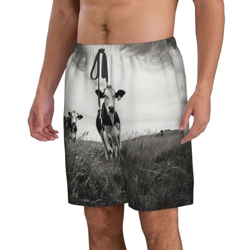 Cow in Black Print Mens Casual Shorts Drawstring Summer Beach Stretch Shorts Novelty Swimtrunks2