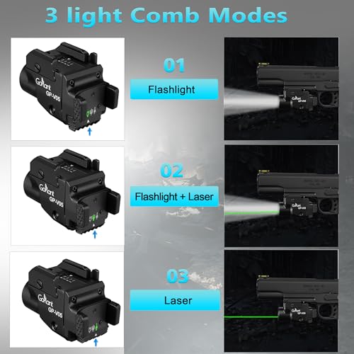 Image of 1500 Lumens Aircraft-Grade Aluminum Compact Pistol Flashlight, Picatinny Flashlights Laser Weapon Light, Subcompact Tactical Pistol Lights,Green Laser Light Combo For Handgun, Rechargeable Gun Laser
