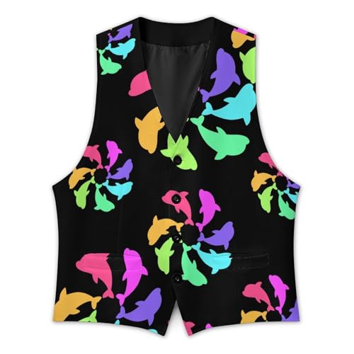 Colorful Dolphins Men's Formal Suit Vest for Business Formal Or Casual Dress Waistcoat Wedding3