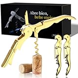 Abridor de Vino (Pack de 2) | Sacacorchos Profesional | Abrebotellas | Saca Rolhas de Acero Inoxidable | Abridor Botellas Vino Resistente (Dorado 2 Unidades)