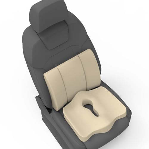 Image of Pillow Kit Memory Foam Back Support and Siting Cushion Ergonomic Adjust Sitting Position Relief Pain for Car or Office Chair. (Royal beigh, Lumbar)