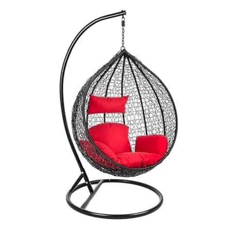 Image of HUMAIRA OUTDOOR FURNITURE Single Seater Swing Chair with Stand & Cushion for Outdoor Indoor Balcony Garden Patio,Powder Coated Frame,UV Protected Wicker (Swing-Black /Cushion-RED)