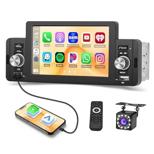 Bluetooth 5.1 Single Din Car Stereo with Apple CarPlay Android Auto, 5 Inch Touch Screen Car Radio Support Mirror Link FM Dual USB Backup Camera