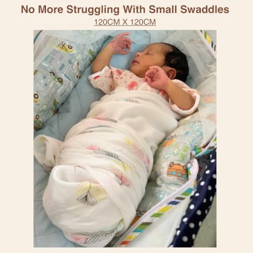 Image of DOTMOM Pure Organic Bamboo Swaddle Wrap Softer Than Cotton Muslin Swaddlers for Newborn Baby Receiving Blanket & Wrappers | Baby Towel Gift Pack for Newborn Babies 120X120 CM, 0-18 Months, Pack of 3