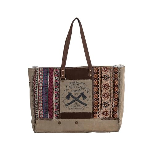 Myra Bag Western Leather Weekender Bag for Women, Upcycled Canvas Shoulder Bag - Vintage Journeys