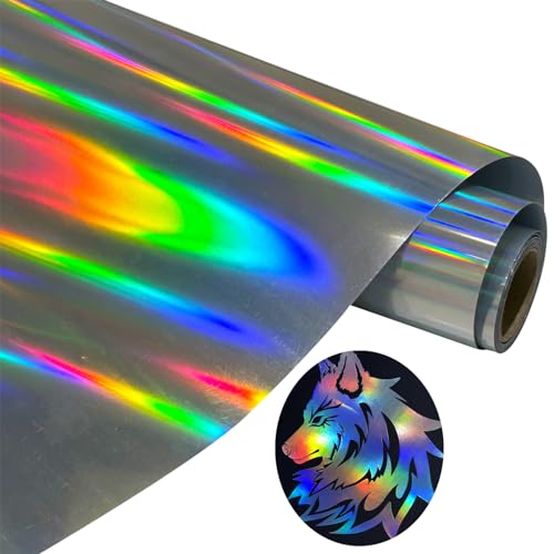 Image of Holographic Heat Transfer Vinyl Silver Rainbow HTV Vinyl Rolls 12 inch x 6 feet Iron On Vinyl for T-Shirts DIY Design, Silhouette Cameo & Heat Press Machine