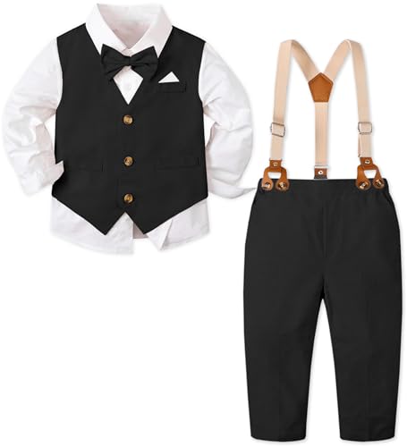 Image of SANGTREE Boys Suit Cotton Linen Formal Set Baby Boy Dress Clothes Gentleman Wedding Ring Bearer Outfits, 3 Months - 9 Years