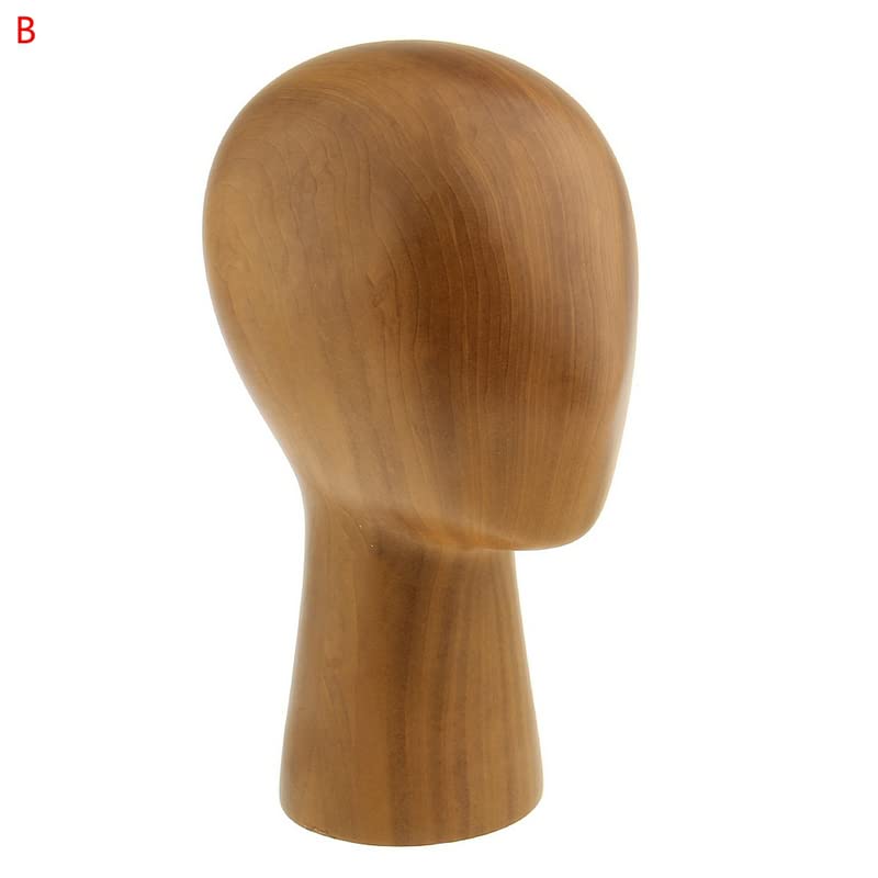 Tête de mannequin mannequin en fibre de verre grain de bois - Support de présentation pour perruques, chapeaux - Support pour présentation de chapeaux et perruques(B: motif bois couleur foncée)