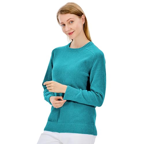 Image of Simple&Opulence Women's Chenille Sweater Crewneck Long Sleeve Pullover Ribbed Cuff Hem Round Neck Jumper Tops