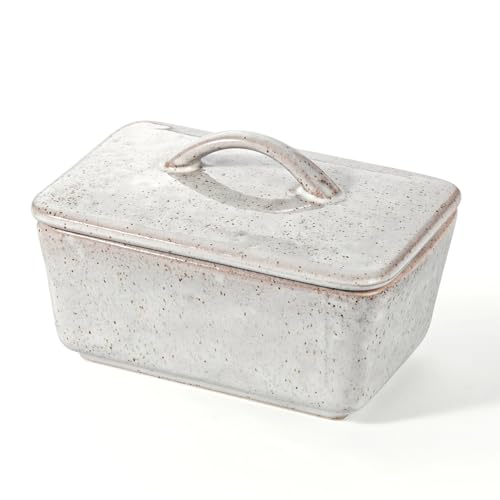 Besmeety Butterdose Keramik, Butterdose Porzellan mit Deckel, Butter Dish, Butterdosen für 250g Butter, 5.7x3.9x2.5 (grau, 450ml)