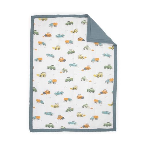 Image of Little Unicorn Toddler Bedding 3-Piece Set | Includes Comforter, Crib Sheet & Pillowcase | Soft & Breathable Muslin Fabric | for Convertible Cribs & Toddler Beds (Work Trucks)