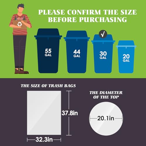 Image of Teivio Large Clear Trash Bags 30-33 Gallon 50 Counts Multipurpose Trash Bags,30,32,33 Gal,Garbage Bags,For Industrial, Commercial, Construction, Outdoor, Lawn, Leaf, Can liners