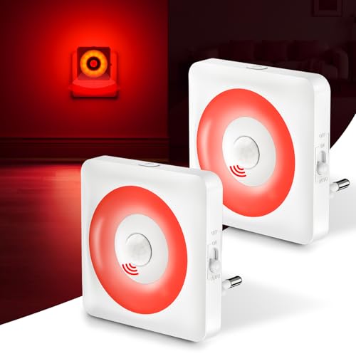 Swoieltr Luce Notturna Bambini da Presa, [2 Pezzi] Rossa Luci Notturne con Sensore Movimento Modalità Sensore o Sempre Accesa Regolabile, Certificata CE per Interni da Letto, Soggiorno e Bagno