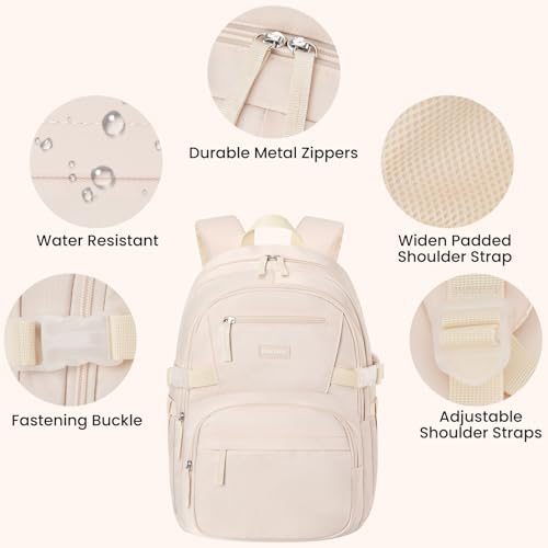 Image of WINDARS Backpack for School Girls, Cute High School Backpacks for Teens Women Student Large Bookbag 15.6 Inch Laptop Bag with USB Charger Port for College Work Travel Trip (Beige)