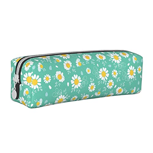 La margherita sveglia fiorisce il floreale Astuccio per matite per penne per portatile con astuccio cosmetico con cerniera verde pelle
