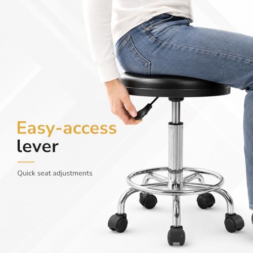 Image of Mount-It! Adjustable Rolling Stool with Wheels - Swivel Backless Doctor Stool, Hydraulic Seat for Salon, Spa, Tattoo, Garage, Medical Office, Desk - 18.1 inch to 23.6 inch Height, 250 lb Capacity, Black
