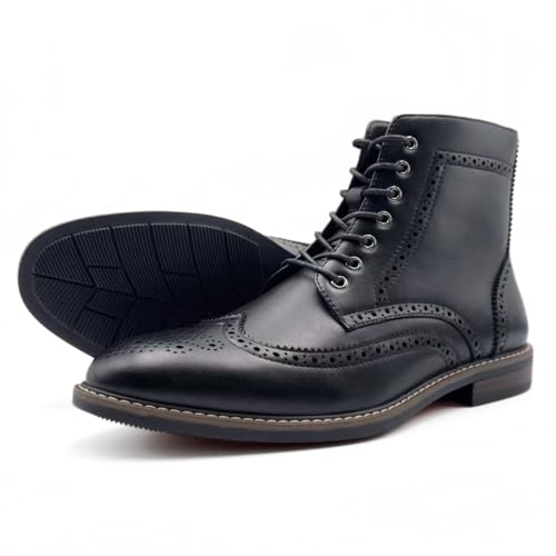 Image of Men's Wingtip Toe Boots, Classic Brogue Style, Oxford Lace Up Dress Shoes