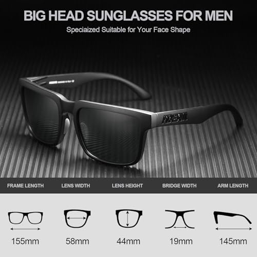 STGATN Grosse Köpfe XL Sonnenbrille Herren Polarisiert und UV Schutz, 155 MM Klassisch Übergroße Sonnenbrillen für Big Heads, TR90 ultraleichte Sportbrille für Fahren, Laufen, Angeln und Bergsteigen