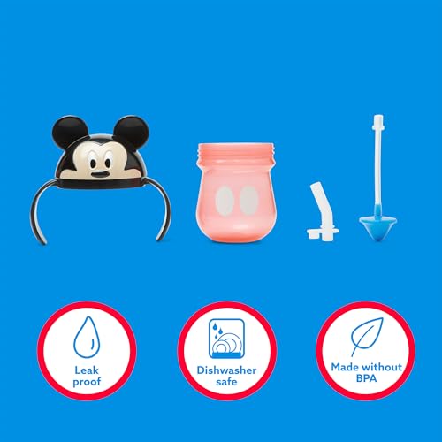 Image of The First Years Disney Mickey Mouse Weighted Straw Cup - Spill Proof Toddler Cups with Flip Top Cover and Silicone Straw - Dishwasher Safe - 7 Oz - 6 Months and Up, Small (Pack of 12)