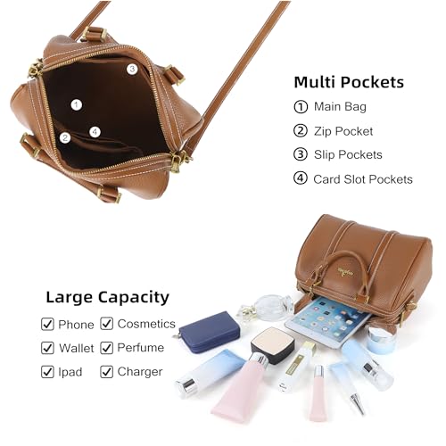 Image of Angel Kiss Women Satchel Purses and Handbags Vegan Leather Boston Barrel Bag Top Handle Shoulder Purse with Crossbody Strap | Vegan Leather