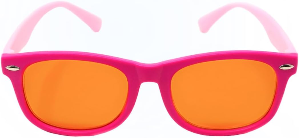 Kids Blue Light Blocking Glasses for Computer & Mobile Devices by DefenderShield - 99% Blue Light Filter Glasses for Children (Magenta/Pink)
