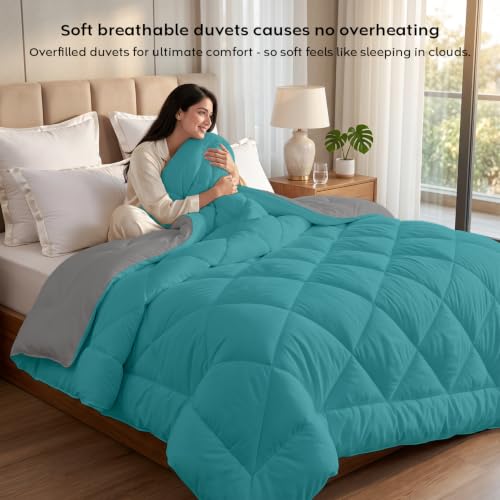 Image of AYKA Reversible Comforter 220 GSM Microfiber Reversible AC Comforter /Blanket for Winter /Quilt /Duvets for King Size Single Bed Comforter (60 * 90, Teal & Grey)| TC - 220