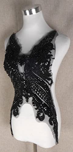 La Belleza Black Bodice Rhinestones Appliques Patch For Dress,Shinne Glass Rhinestones Hand-Made Beaded Appliques For Cloth Or Bridal 12.5" *21.5" Large Pattern And Can Be Cut For Designs #TOP4