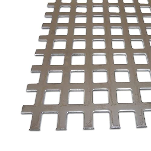 B&T Metall Edelstahl V2A Lochblech Zuschnitt, blank gewalzt | 1,5mm stark | Quadratlochung 10x10mm gerade QG 10-15 | Größe 30 x 30 cm (300 x 300 mm)