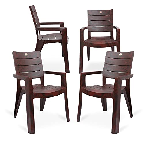 Image of Cello Jordan Polypropylene Plastic Arm Chair | Modern Multipurpose Seating for Home, Office, Garden & Balcony | Ergonomic Indoor & Outdoor Furniture (Color: Rosewood, Set of 4 piece)