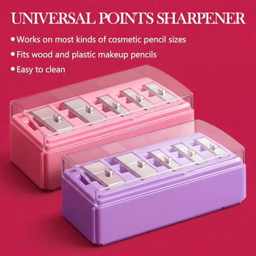 Image of Honoson 2 Pcs 5 Hole Cosmetic Long Point Manual Pencil Sharpener with Plastic Lid Makeup Eyeliner Pencil Sharpener (Pink Purple)