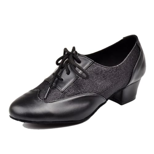Chaussures de danse à talon bas en cuir souple et finitions lacées