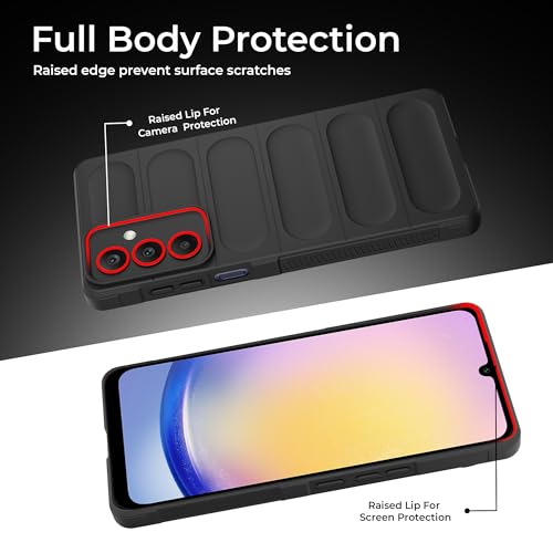 Image of A rtistque Liquid Silicone Stripes Back Cover Case for Samsung Galaxy A25 5G | with Camera Protection | with Inner Fabric | Anti Slip Grip | AirBag Case - Black