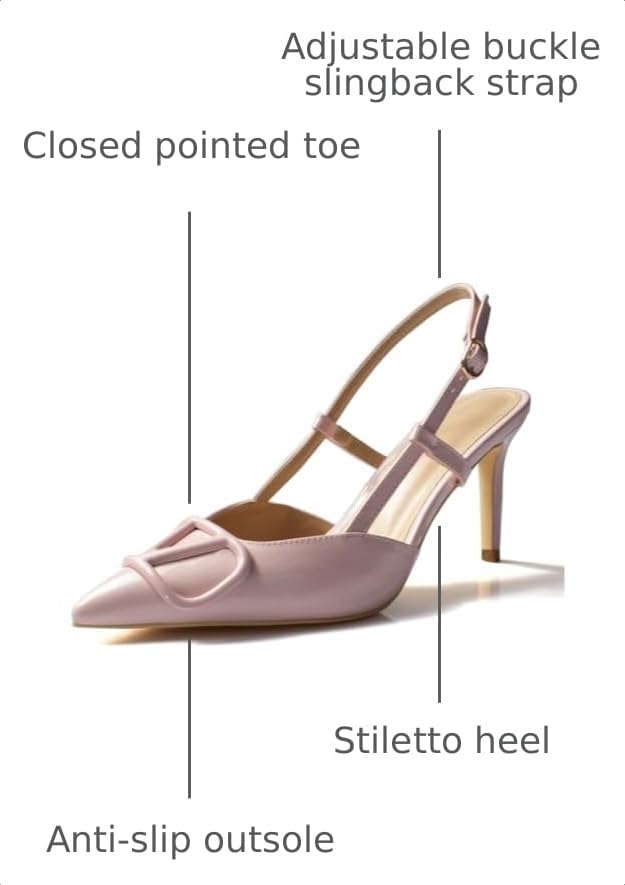 Image of Women Heeled Slingback Sandals Closed Pointed Toe Stiletto High Heels Slip-On Buckle Pumps Backless Evening Prom Party Dress Shoes 5.5-12US