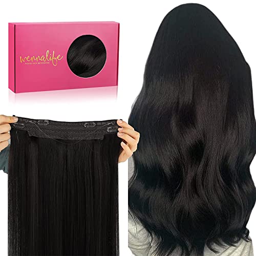 Image of WENNALIFE Wire Hair Extensions Real Human Hair 12 inch 70g Natural Easy to Apply Reusable Black Remy Hair Invisible Transparent Wire Straight Reusable Natural Reusable Extensiones De Cabello Humano