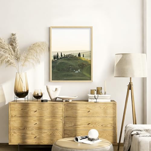 Image of 12x16 Picture Frame Set of 4, Natural Solid Wood Picture Frames, Display 12x16 Photos without Mat, Horizontal or Vertical Wall Mounting Poster Frame, Oak Wood Grain