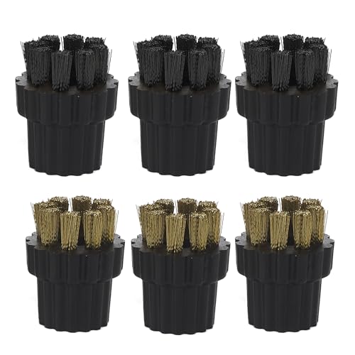 H2O Steam Mop Replacement Brushes (6 Pack) -3 Nylon & 3 Metal Black Brushes - Uses: Bathroom Cleaner, Kitchen Cleaner, Spot Cleaner & Outdoor Cleaner with H20 HD X5