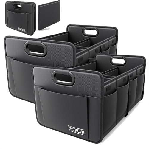 Image of Homeve Car Trunk Organizer for SUV, 18.5Gal Large Capacity No-Sag Heavy Duty, Foldable Waterproof Anti-Slip Storage with 12 Pockets, Fit Sedan, Truck, Universal Car Accessories, Black 2Pack, Large