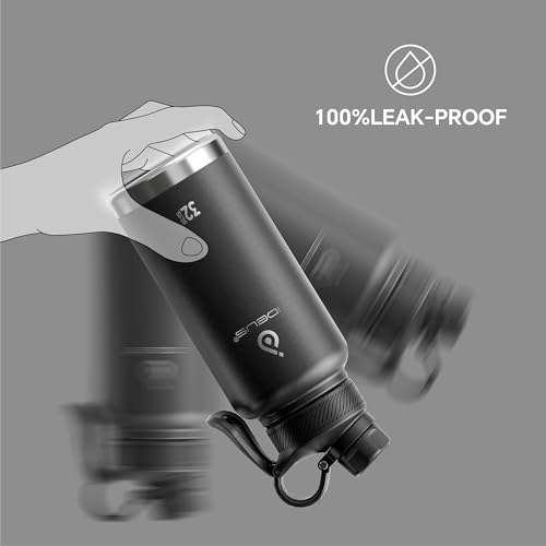 Image of IDEUS Vacuum Insulated Water Bottle, Stainless Steel Double Wall Flask Metal Sports Canteen with Leak-Proof Screw Cap (Black, 32oz (950ml))