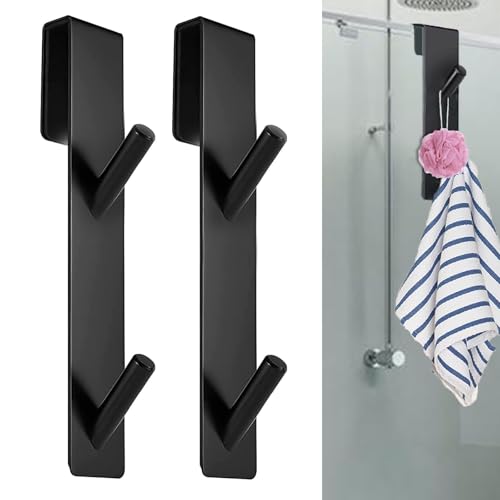 NOLACE Crochet Douche 2 pièces Porte Servette Paroi de Douche Verre Inoxydable Noir Crochets de Porte pour Portes en Verre sans Cadre, Adapter 6-12 mm...