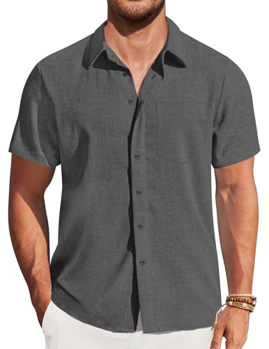 COOFANDY Mens Casual Short Sleeve Shirts Button Down Summer Beach Shirt Lightweight Textured Tops with Pocket