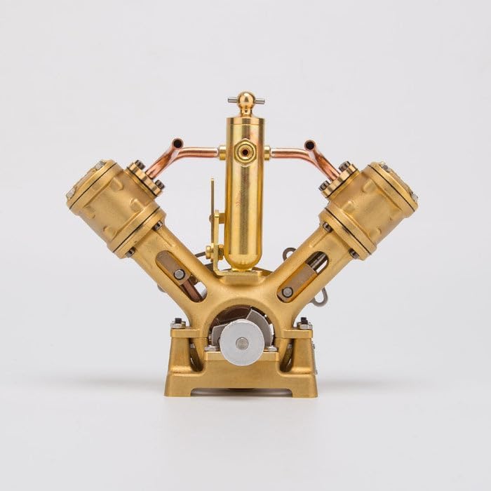 RW-V2 6CC Steam Engine Model That Works – Mini V-Shape Double Cylinder Metal Engine for 70–130cm Steamships, Forward & Reverse Function, Educational Kit for Adults
